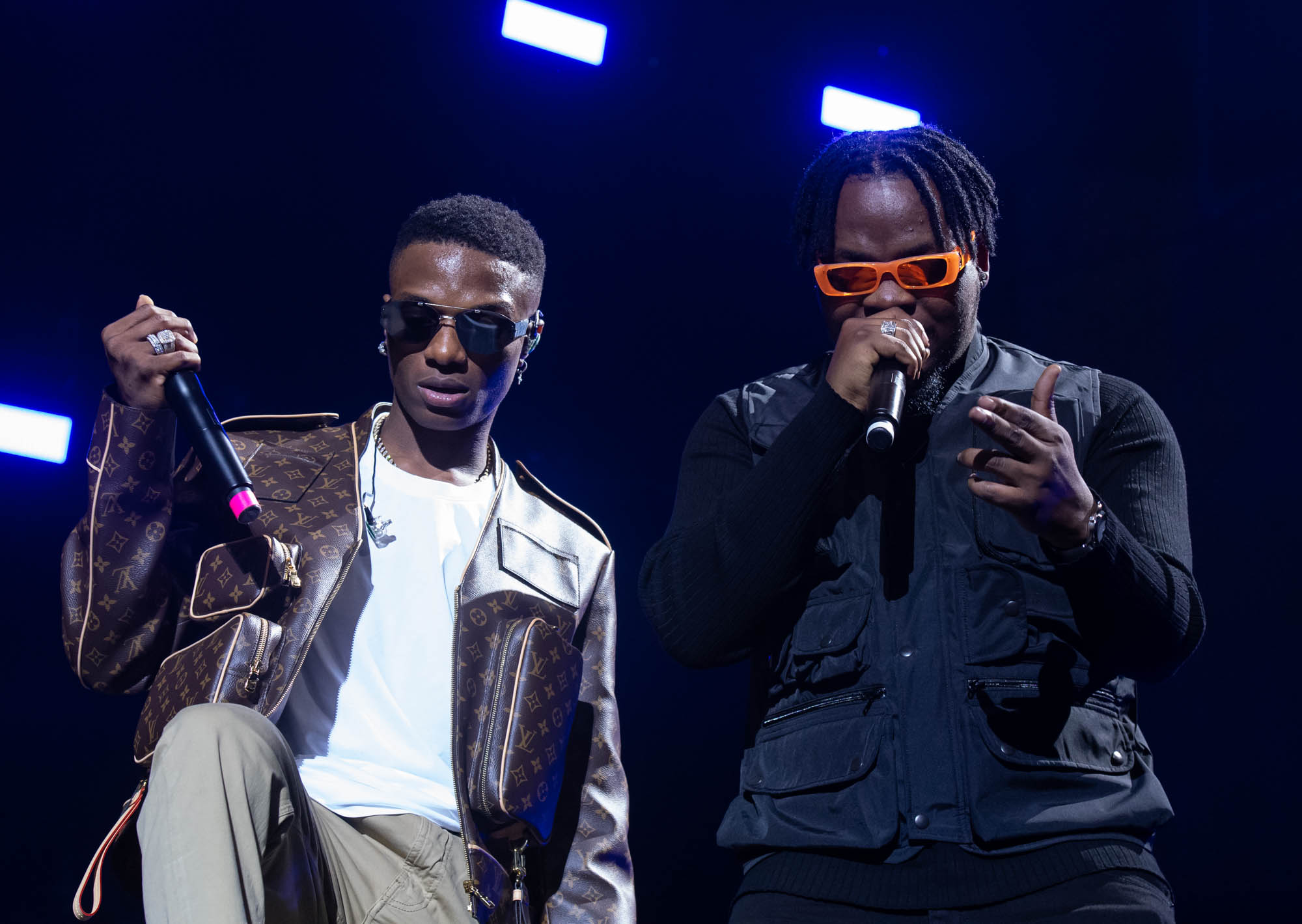 London, United Kingdom. 19th October 2019.  Wizkid & Olamide performing live at starboy fest at The 02 Arena. Photographed by Michael Tubes